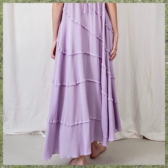 EASEL "Sun Seeker" Sexy Flowy Maxi Sundress W/Raw Seams & Back Self-Tie Details - Picture 4 of 16